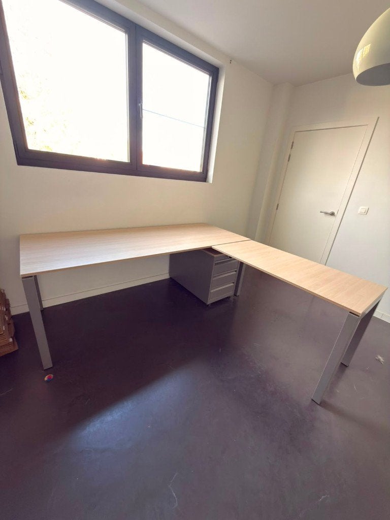 Bureau Buro opstelling - L vorm met ladeblok, Huis en Inrichting, Bureaus, Ophalen, Metaal, Hoekbureau, 200 cm