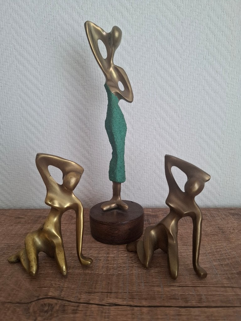 Vintage set van 3 abstracte messing beeldjes, Ophalen