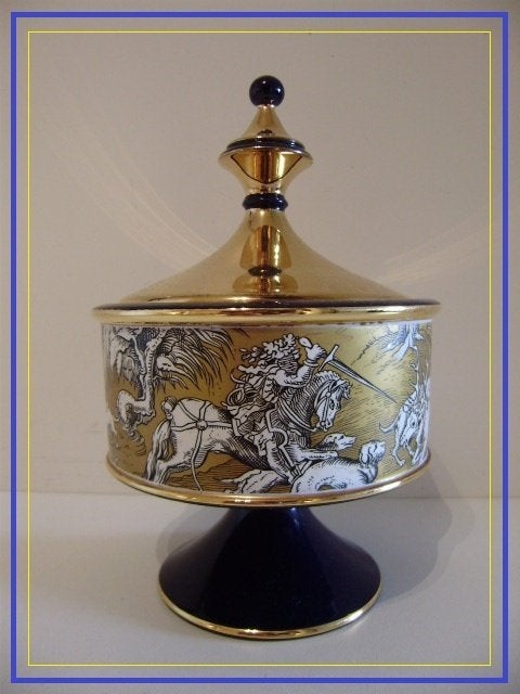Coupe met deksel van FIORENTINE ITALY - Blauw/Goud - gemerkt, Enlèvement
