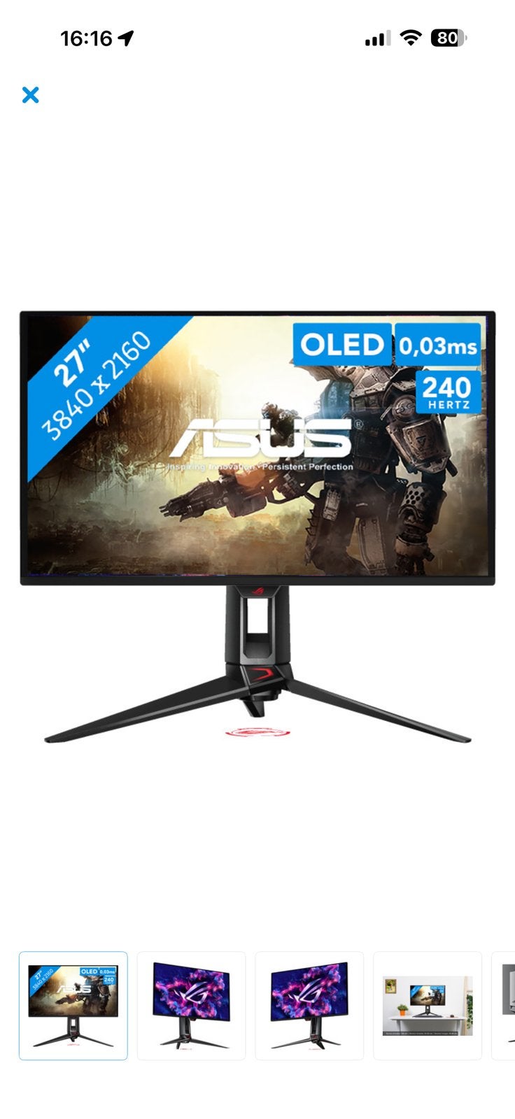 SUS ROG Swift OLED PG27UCDM, Computers en Software, Ophalen, Zo goed als nieuw