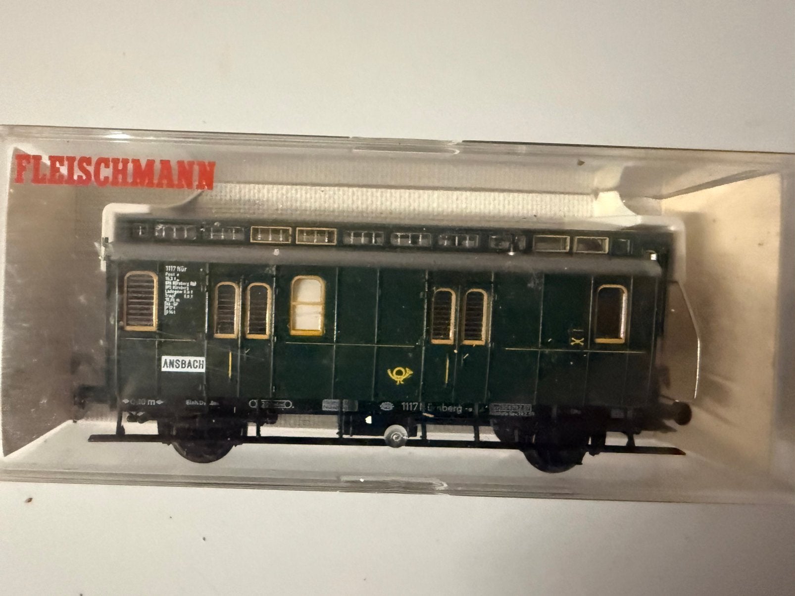 Fleischmann 5050 — Wagon postal et à bagages (DB), Ansbach », Enlèvement ou Envoi, Comme neuf, Wagon, Fleischmann