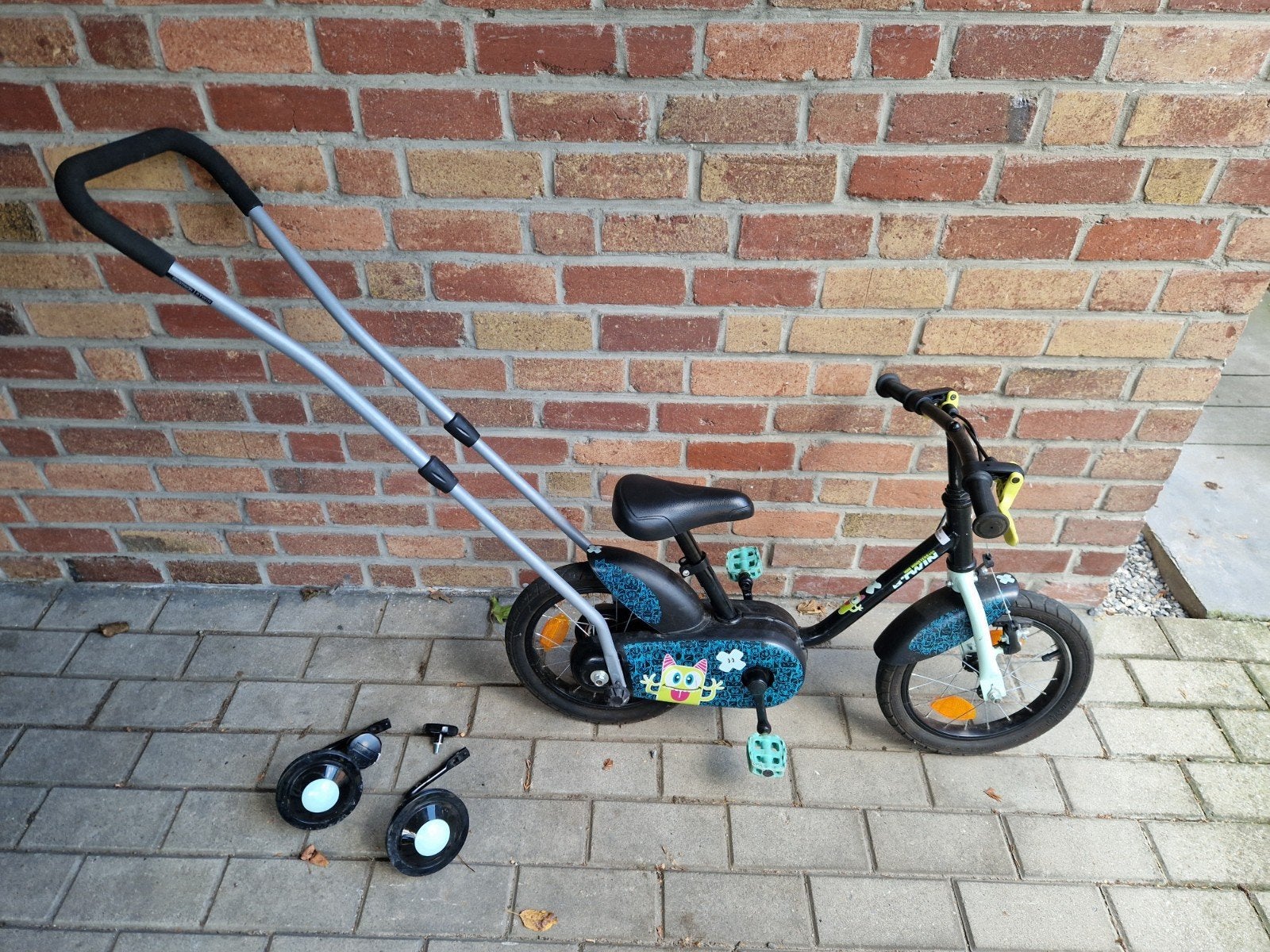 Kinderfiets Btwin 14 inch met zijwielen en evenwichtsstang, Ophalen, Zijwieltjes, Velgrem, Btwin Decathlon