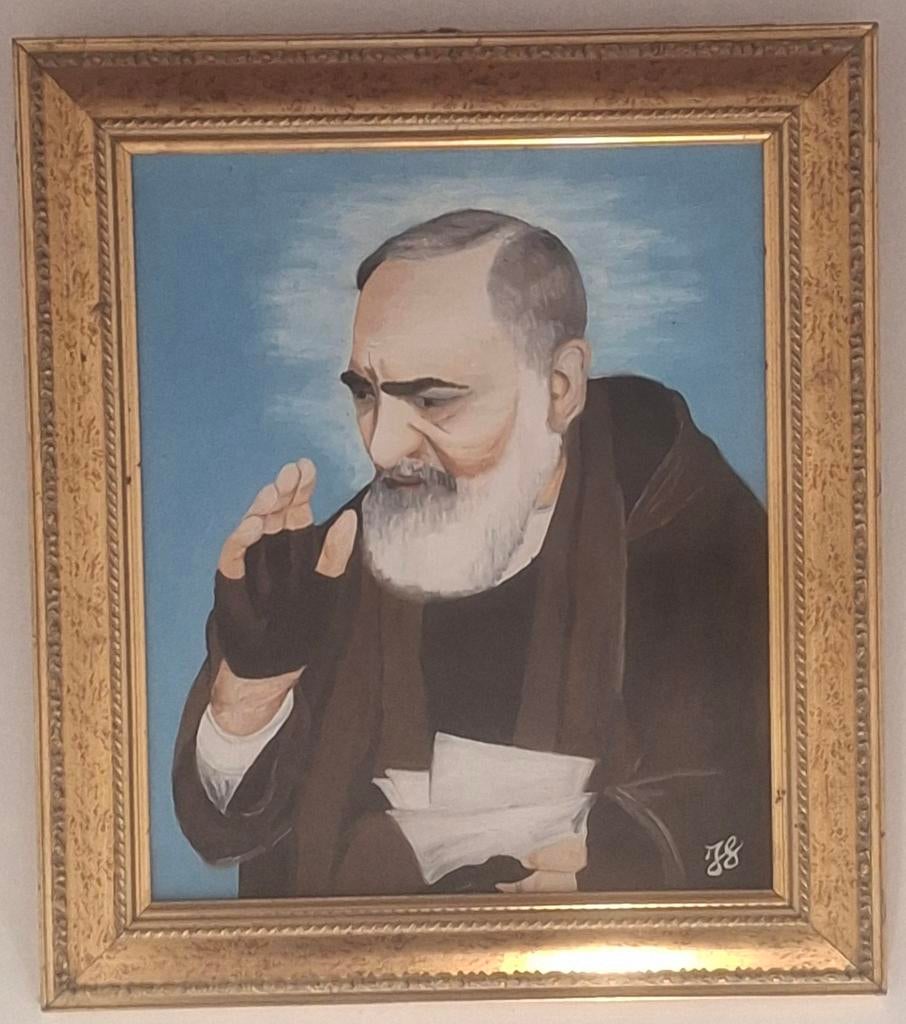 GroteGesigneerd schilderij - Portret van Padre Pio, Antiek en Kunst, Kunst | Schilderijen | Klassiek