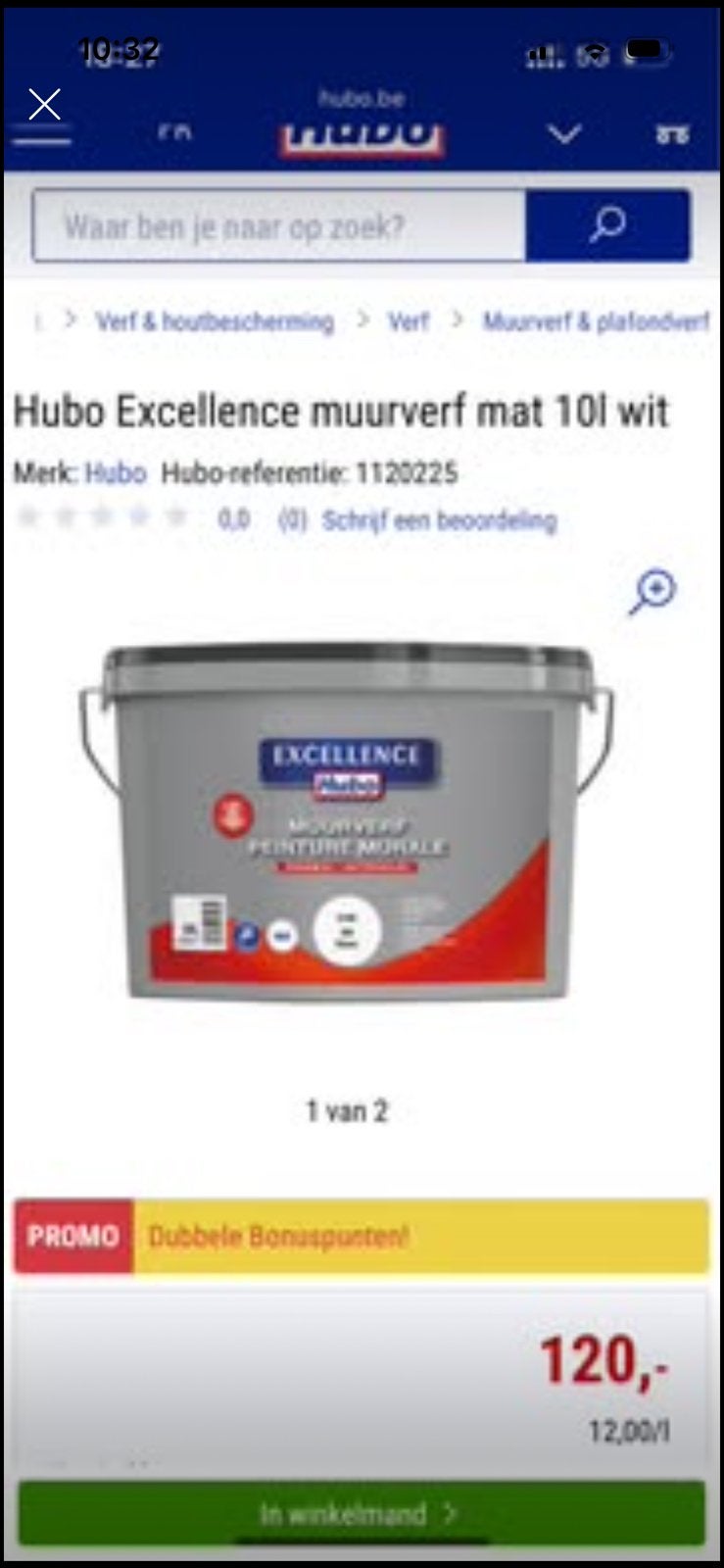 Hubo Excellence muurverf mat 10l wit, Ophalen, Nieuw, Wit
