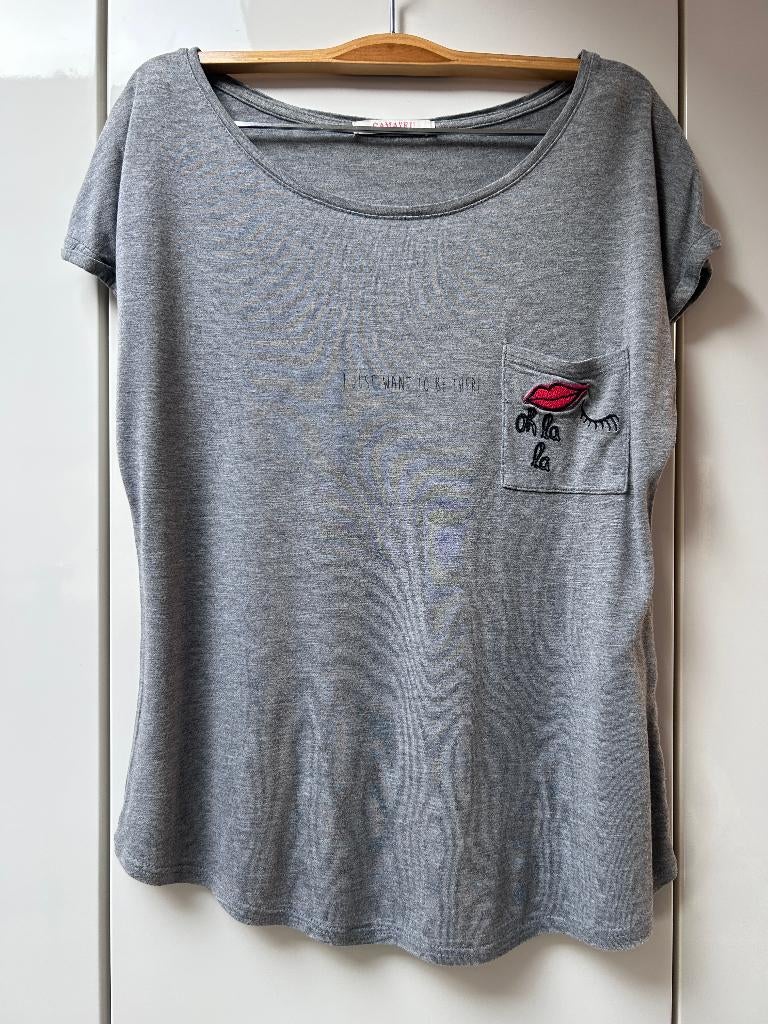 Camaïeu grijs T-shirt - Maat S, Kleding | Dames, Camaieu, Ophalen of Verzenden, Zo goed als nieuw, Korte mouw