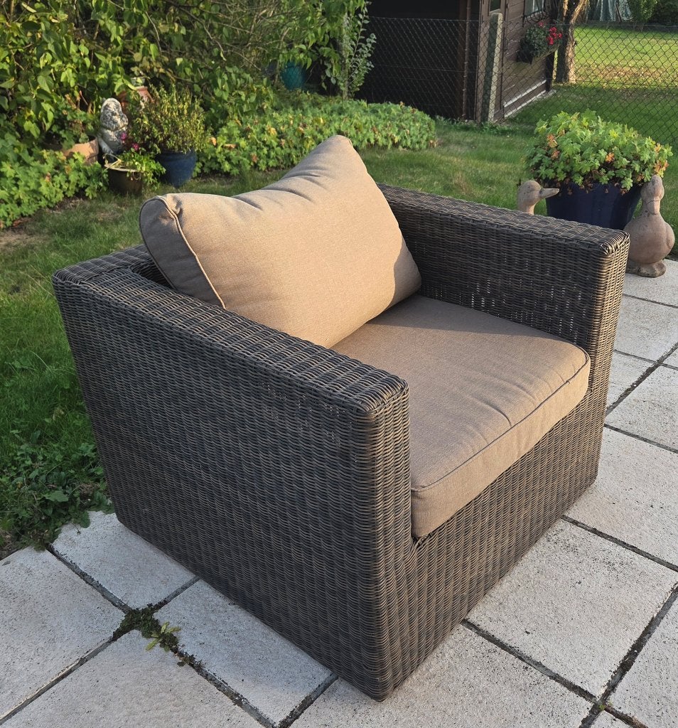 Fauteuil Bristol tressé avec coussins - état neuf, Jardin & Terrasse, Enlèvement, Comme neuf