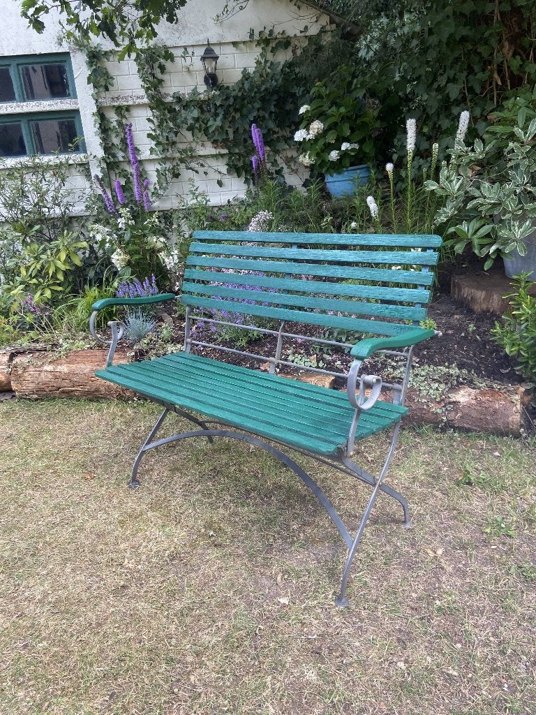 Tuinbank van ijzer en hout - klassieke tuinbank, Jardin & Terrasse, Bancs de jardin, Enlèvement, Utilisé, Bois