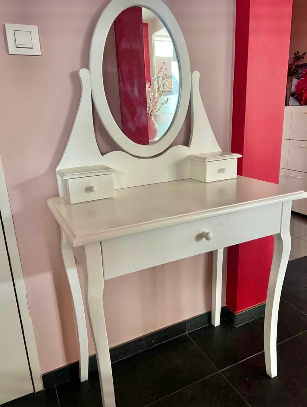 Belle table de maquillage en bois blanc avec curseurs, Enlèvement, Comme neuf, Bois