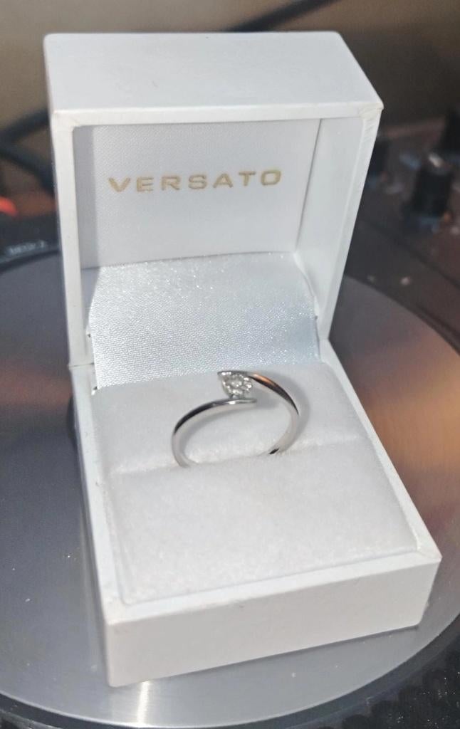 Ring 18k witgoud 0,004ct diamant, Bijoux, Sacs & Beauté, Bagues, Comme neuf, Or, Enlèvement, 17 à 18
