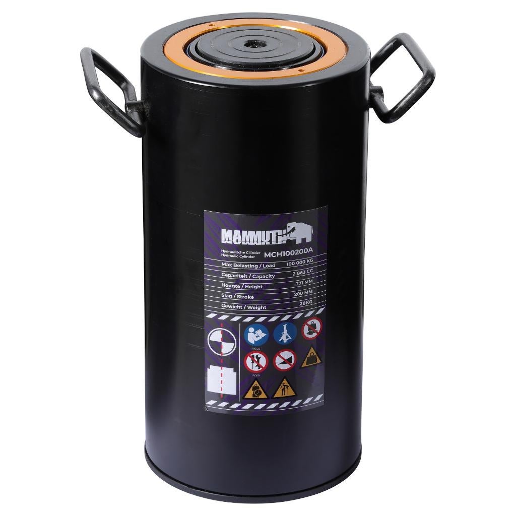 Mammuth aluminium hydraulische cilinder 100 ton slag 200 mm, Verzenden