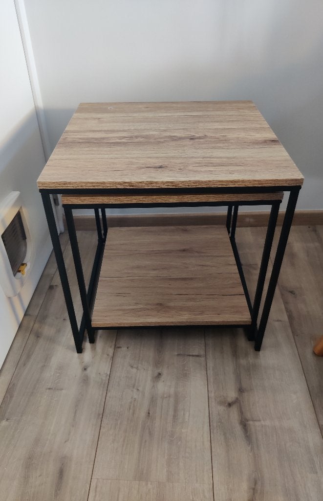 2 industriële bijzettafels/salontafel, Huis en Inrichting, Minder dan 55 cm, Metaal of Aluminium, Vierkant, Zo goed als nieuw