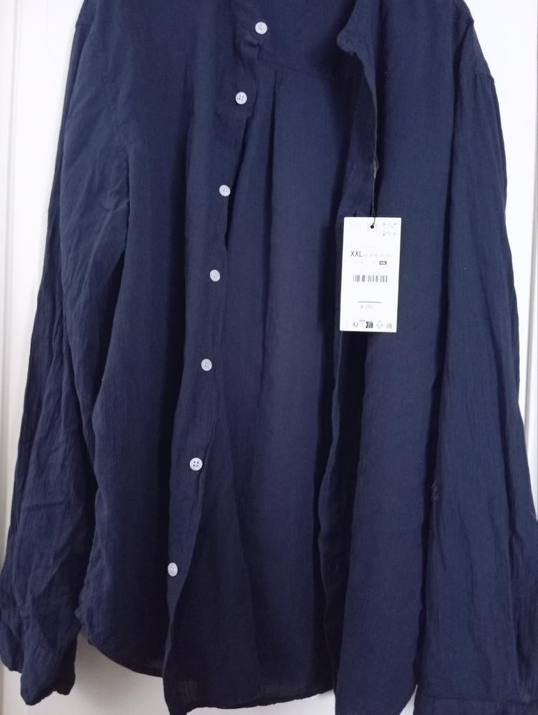 ZARA donkerblauw hemd in gekamd katoen, XXL, Kleding | Heren, Ophalen of Verzenden
