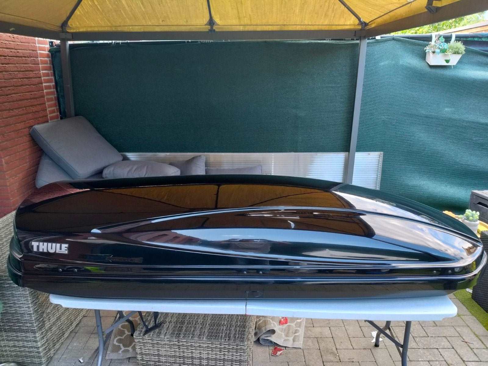 zwart glossy dakkoffer Thule Atlantis 900 één kant open, Autos : Divers, Coffres de toit, Enlèvement