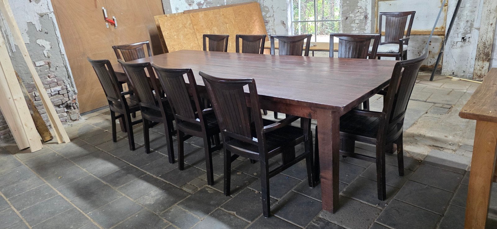 3 meter lange boerentafel met 10 stoelen, Enlèvement, Utilisé