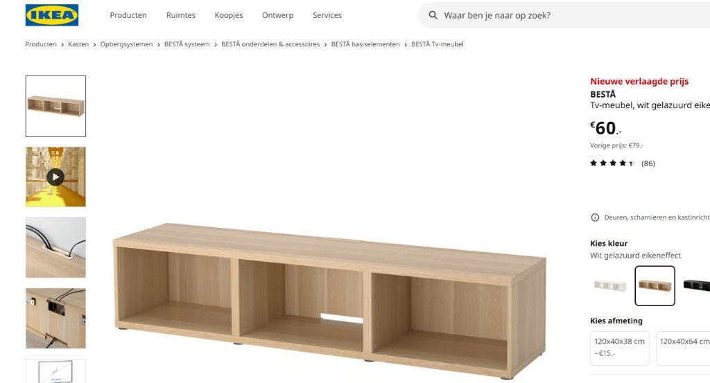 IKEA Tv-meubel, wit gelazuurd eikeneffect, Ophalen, Gebruikt