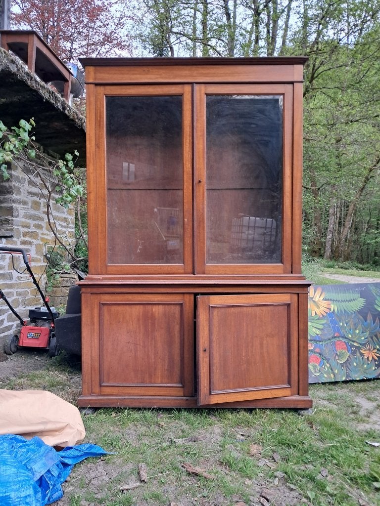 Grote bibliotheek met twee lichamen in kersenhout -19e eeuw, Antiek en Kunst, Ophalen