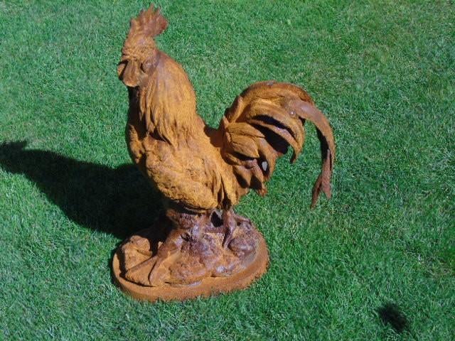 haan met reliëf groot model in roestig gietijzer., Tuin en Terras, Ophalen, Nieuw, Metaal, Dierenbeeld