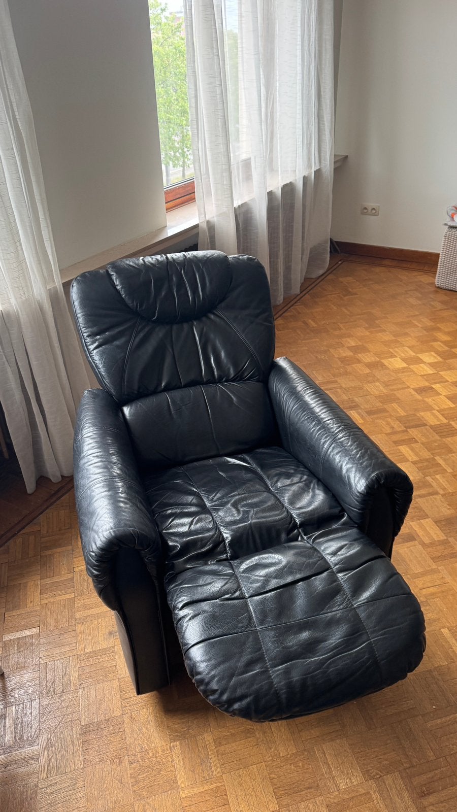 Fauteuil inclinable à roulettes en cuir noir, Maison & Meubles, Fauteuils, Comme neuf, Cuir, Enlèvement