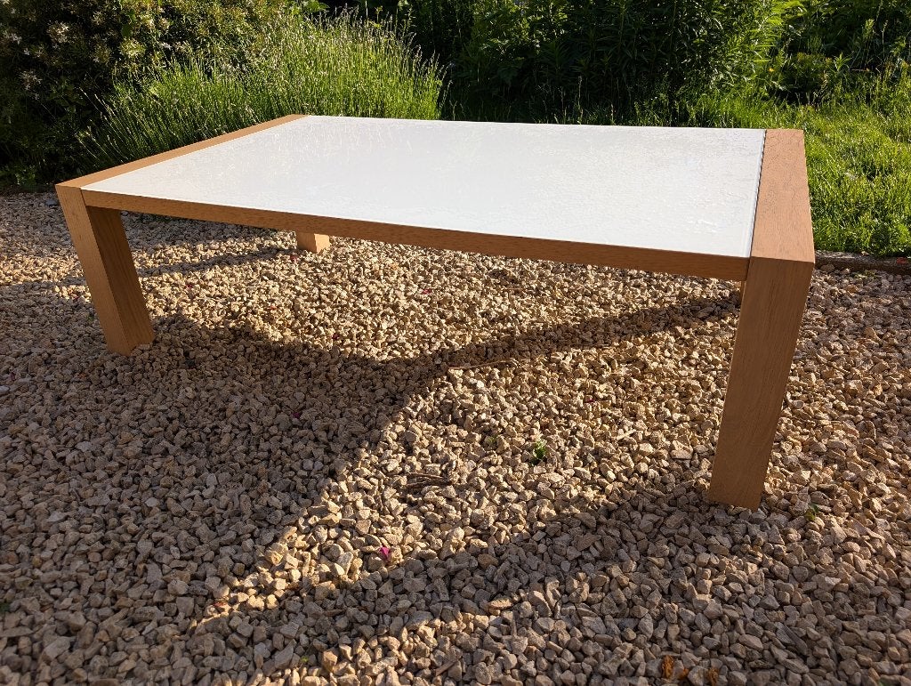 Hülsta Now! salontafel eik/wit, Ophalen, Glas, Gebruikt, 100 tot 150 cm