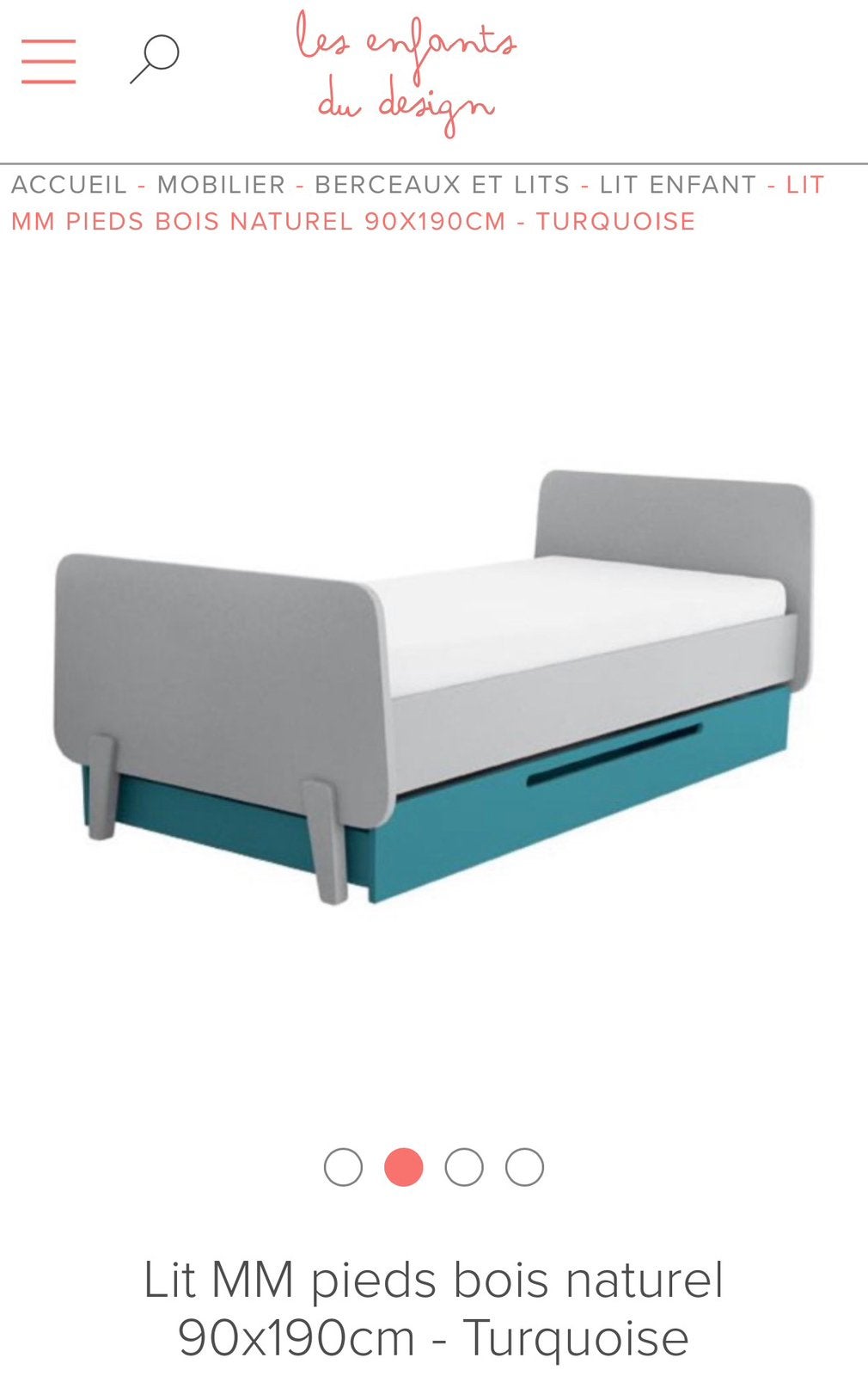 Lit enfant design Laurette “Lit MM” 90x190 + tiroir-lit, Ophalen, Eenpersoons, 190 cm of minder, Zo goed als nieuw