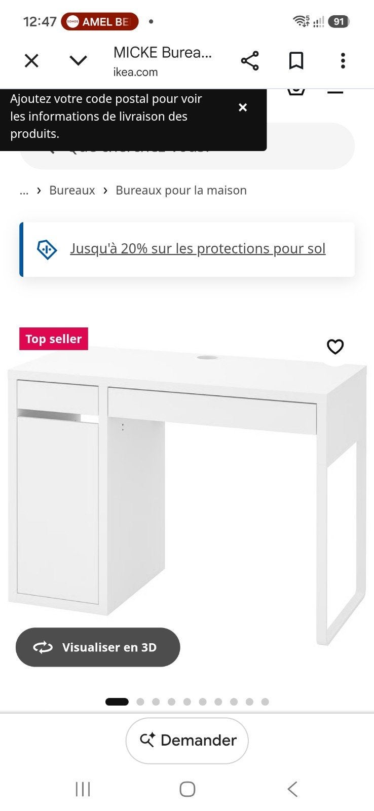Bureau Ikea MICKE, Enlèvement, IKEA, Blanc