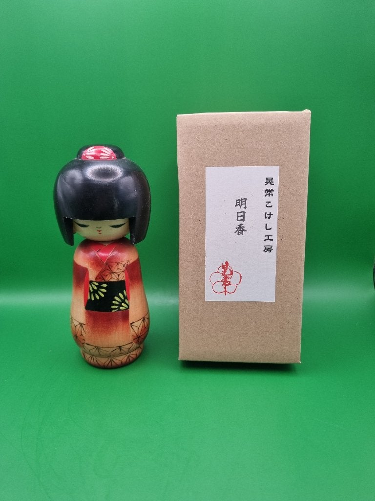 Mooie Asuka Kokeshi van Kojo Tanaka, Hout, Geschilderd, 17 cm, Ophalen of Verzenden
