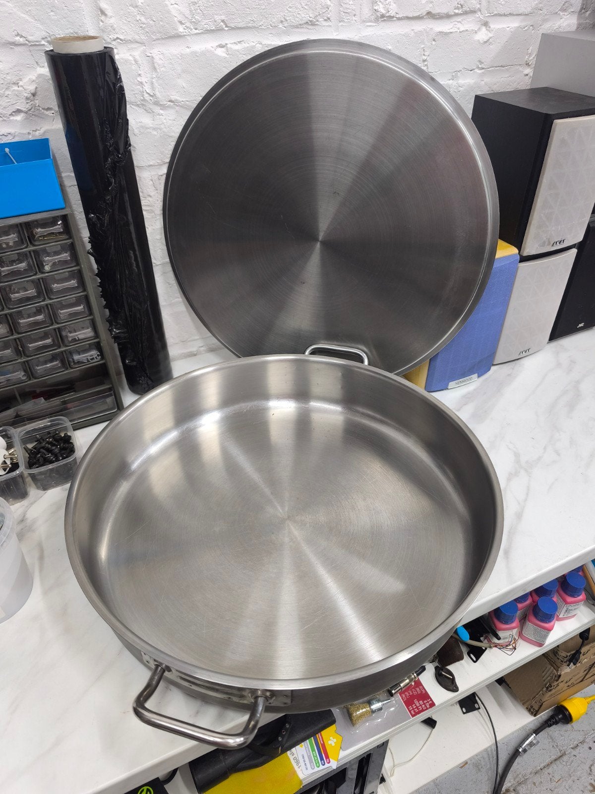 Poêle à frire en inox + couvercle 52 cm - 10 de haut, Enlèvement ou Envoi, Inox, Cocotte