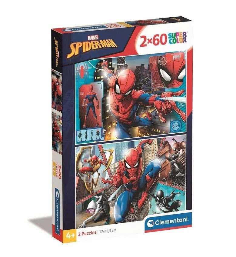 Spiderman 2 in 1 Puzzel - 2 x 60 st - Clementoni Legpuzzel, Ophalen of Verzenden, Meer dan 50 stukjes, Nieuw, 4 tot 6 jaar