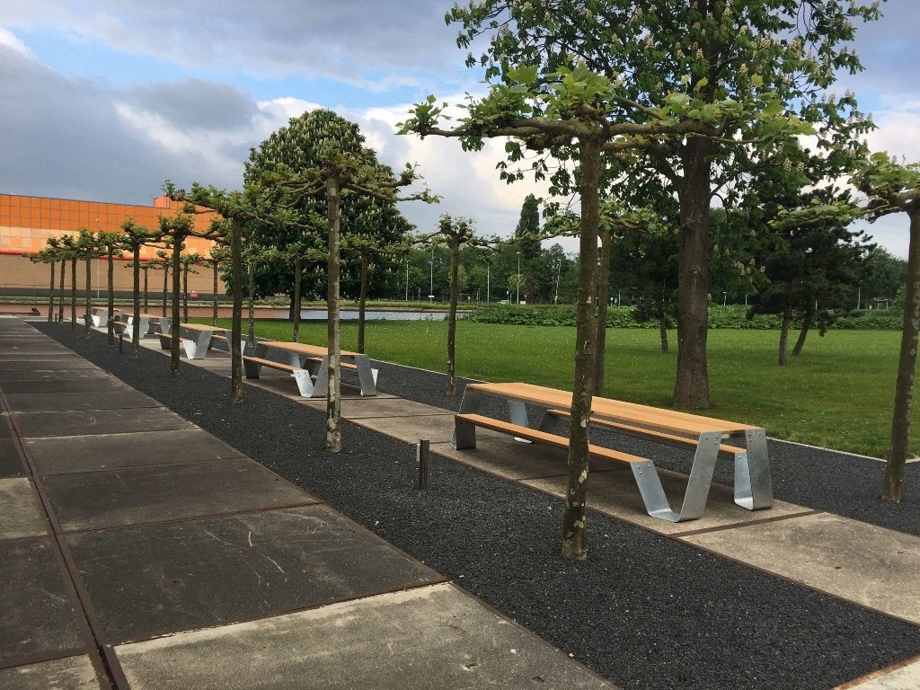 Extremis Hopper 300 cm gegalvaniseerd icm Iroko hardhout, Tuin en Terras, Picknicktafels, Zo goed als nieuw, Rechthoekig, Staal