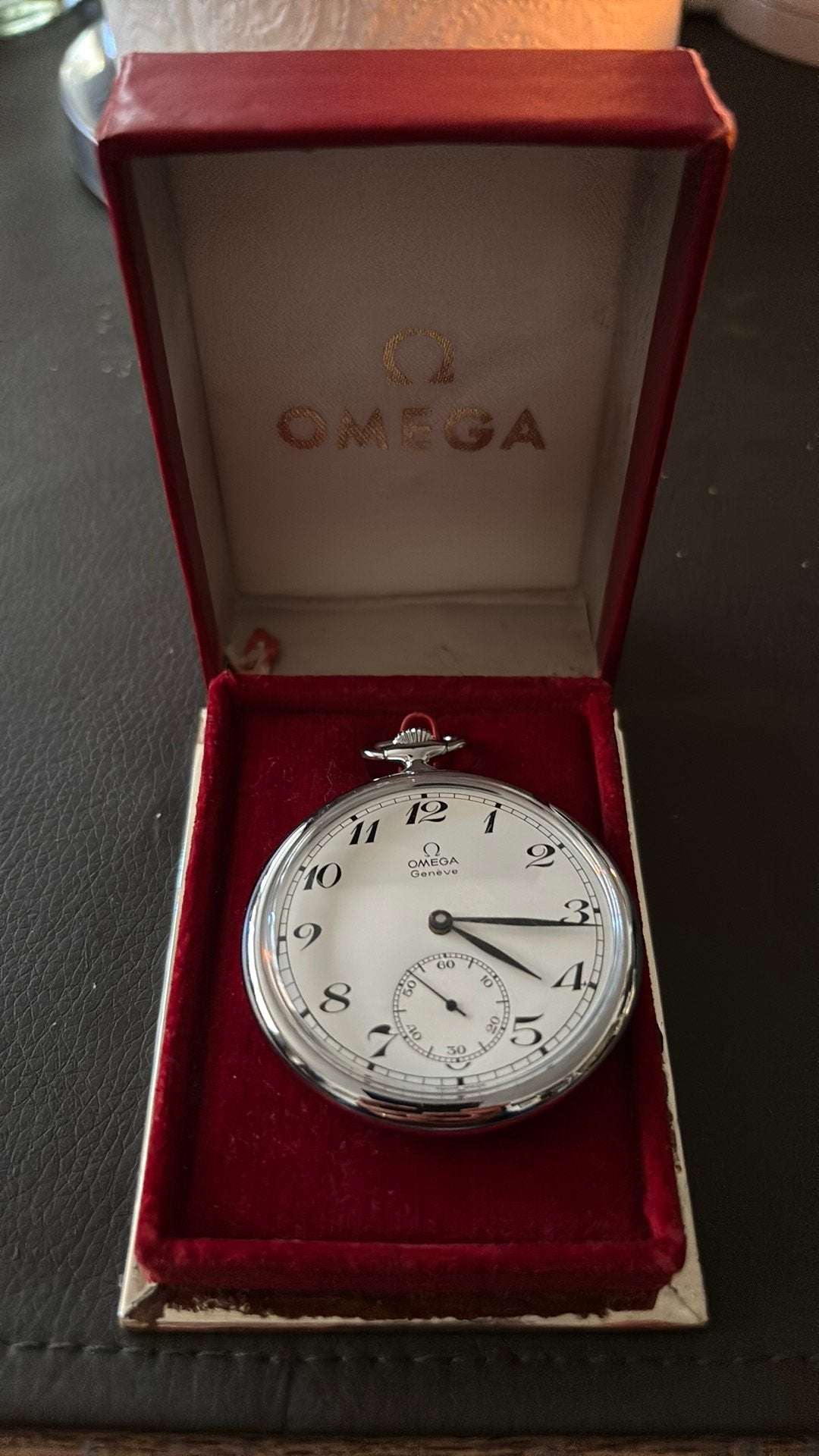 montre de poche vintage Omega Geneva, avec boîte d'origine, Enlèvement, Montre de poche, Omega