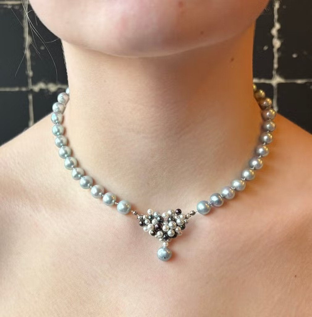 Parel luxe dames ketting 14k gouden slot fraai design retro, Handtassen en Accessoires, Ophalen of Verzenden, Zo goed als nieuw