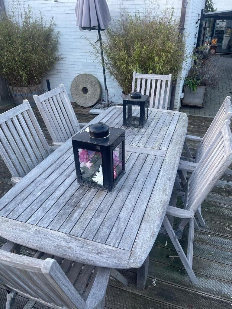 tuinset in bankirai, Tuin en Terras, Ophalen, Zo goed als nieuw, Tuinset