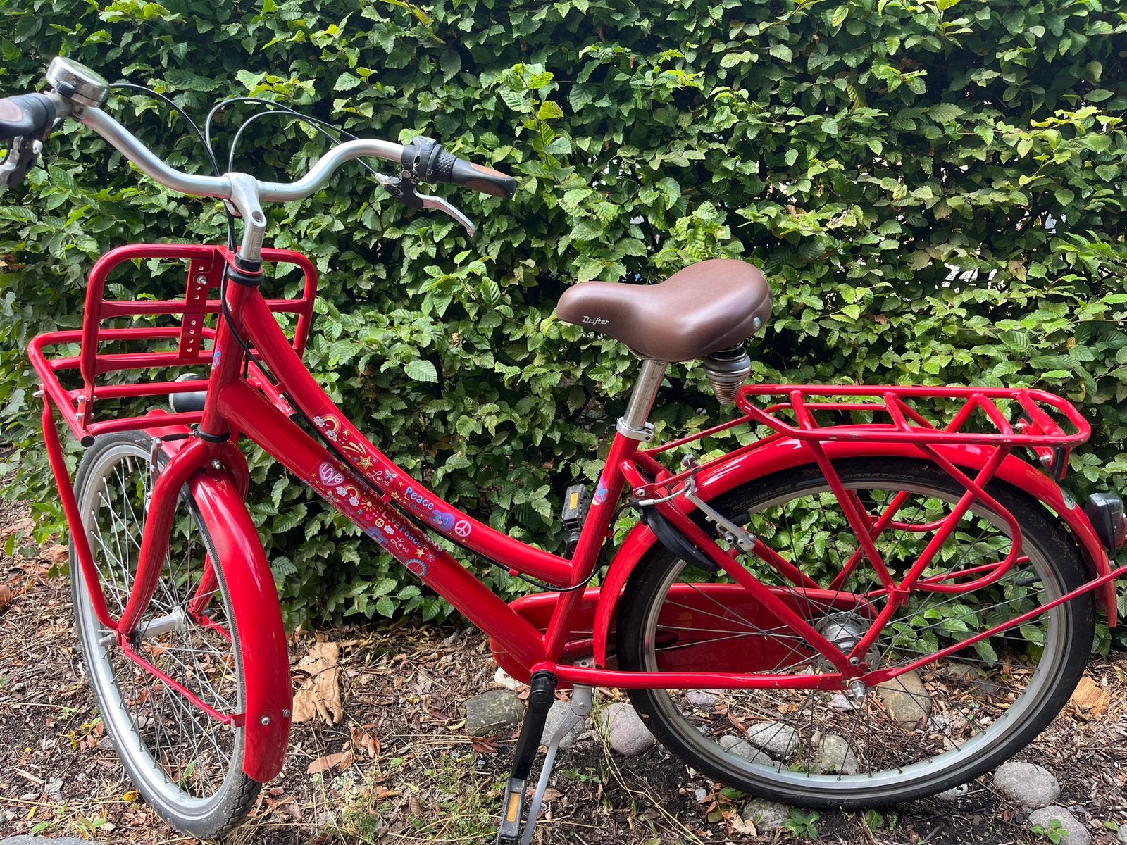 Mooie rode meisjesfiets BikeFun Kids, thema Love and peace, Gebruikt, Versnellingen, Schijfrem, Ophalen