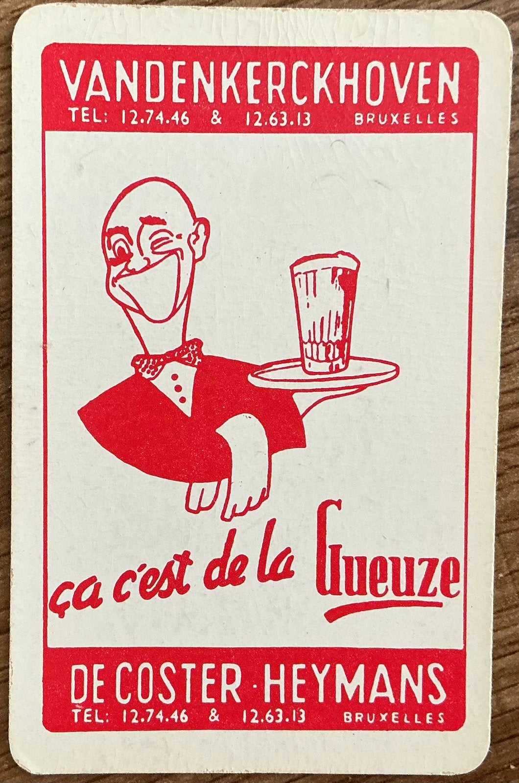 Carte à jouer GUEUZE/VANDENKERCKHOVEN/DE COSTER/BRUXELLES, Enlèvement ou Envoi, Comme neuf, Carte(s) à jouer