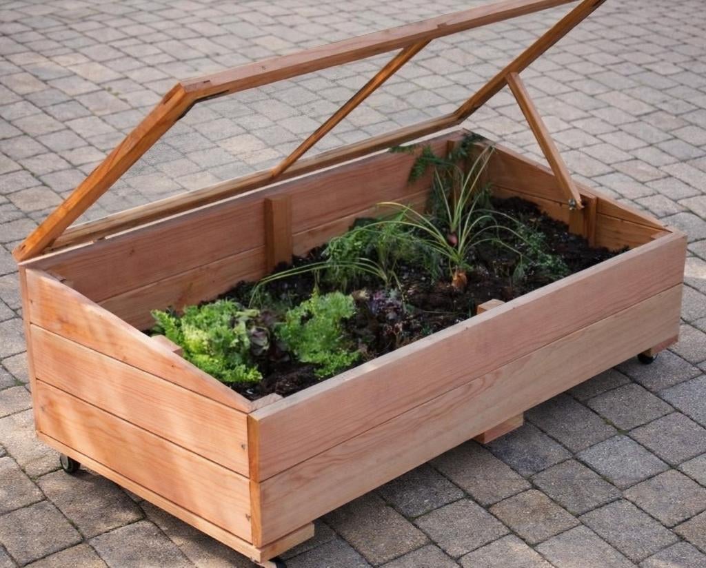 Woodvision || Moestuinbak met deksel & wielen || Douglas, Tuin en Terras, Nieuw, Ophalen of Verzenden, 60 tot 100 cm, Rechthoekig