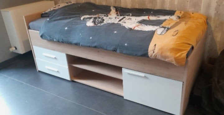 1 persoonsbed met lattenbodem en matras, Huis en Inrichting, Ophalen, Gebruikt, 90 cm, Eenpersoons