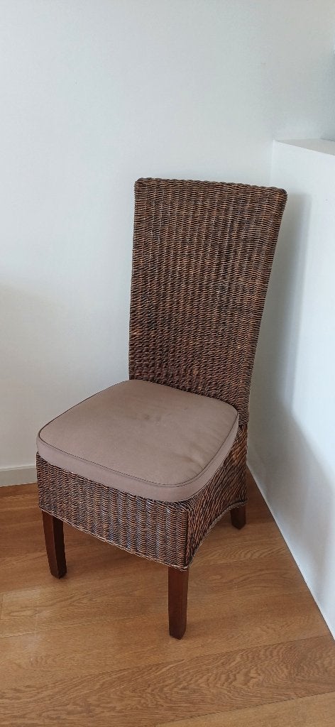 6 stoelen rotan, Huis en Inrichting, Stoelen, Ophalen, Bruin, Riet of Rotan, Zo goed als nieuw