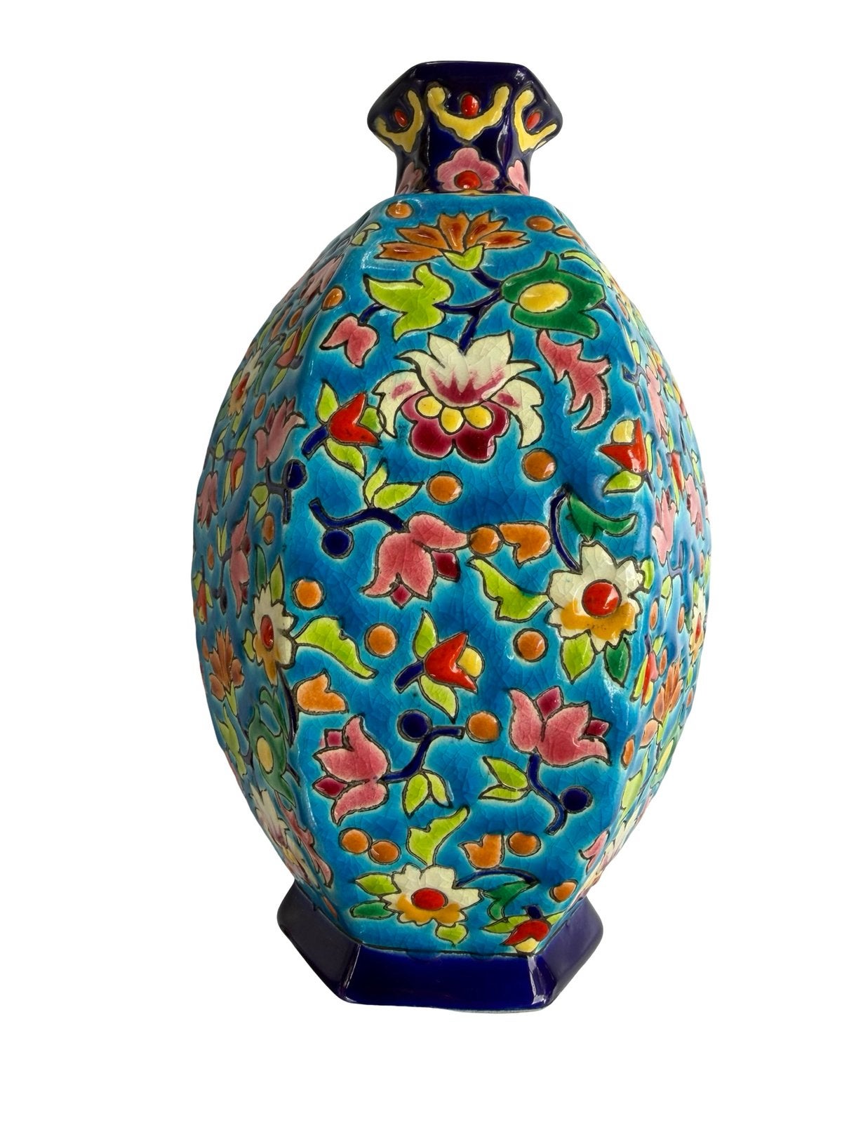 Vase Longwy France émaux cloisonnés décor floral 19 cm, Enlèvement ou Envoi