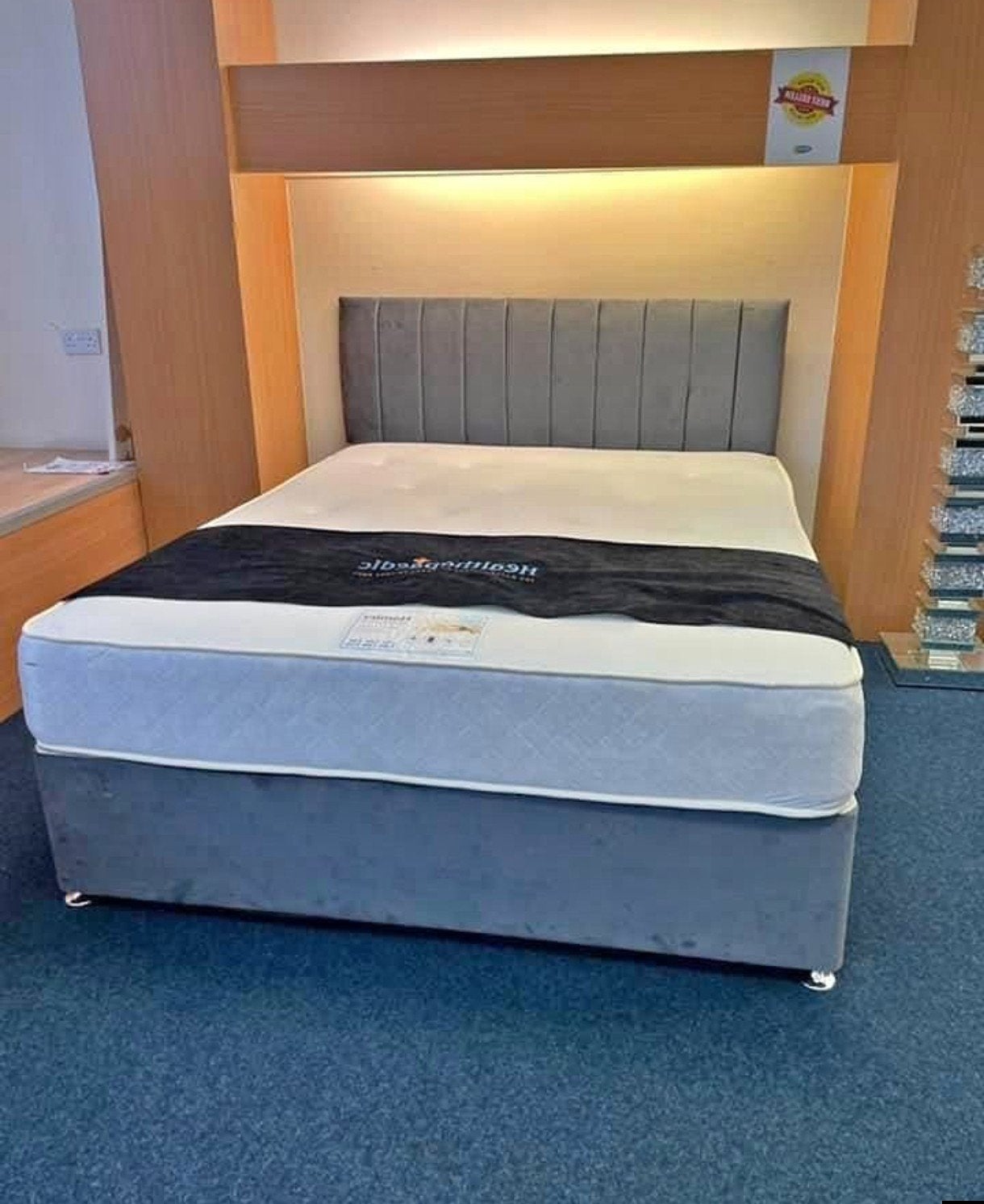 Luxe Grijze Boxspring – Modern & Elegant Bed, Kinderen en Baby's, 85 tot 100 cm, Hoogslaper of Stapelbed, Nieuw, 140 tot 160 cm