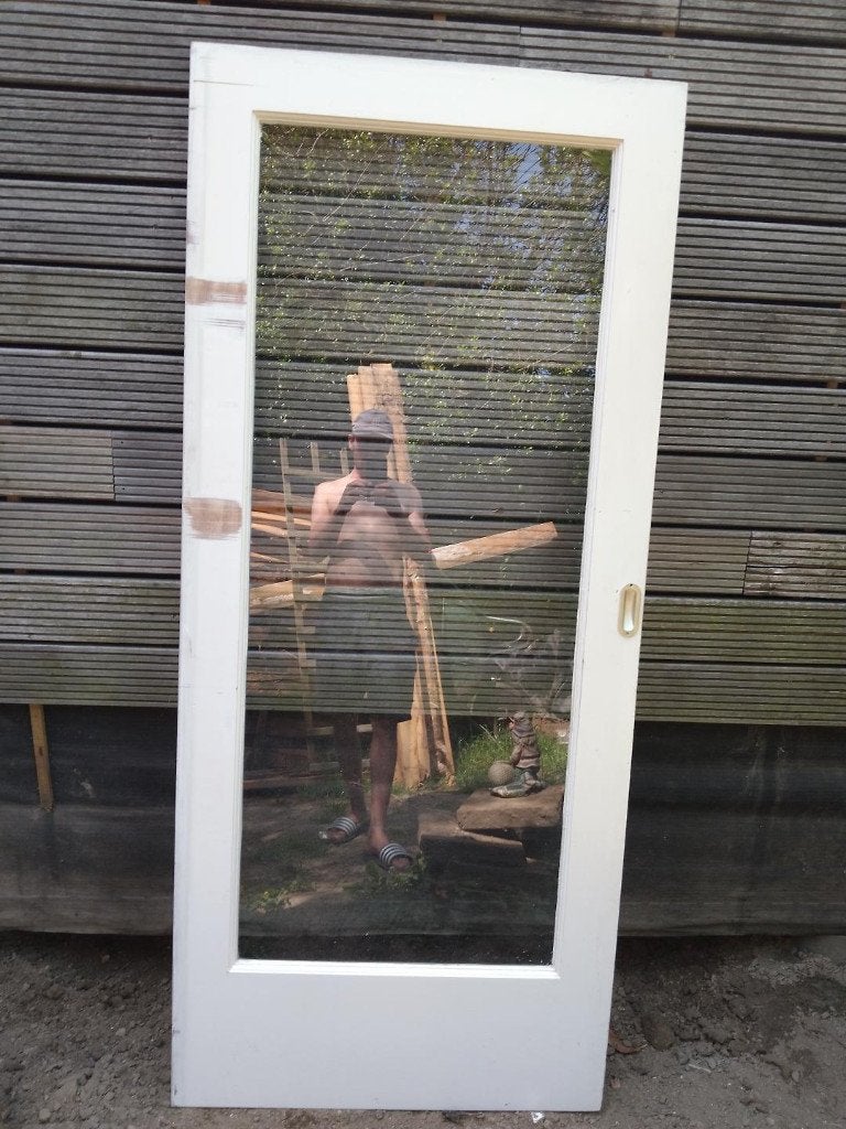 binnendeur hardhout met glas, Doe-het-zelf en Bouw, Ophalen, Gebruikt, 80 tot 100 cm, Binnendeur