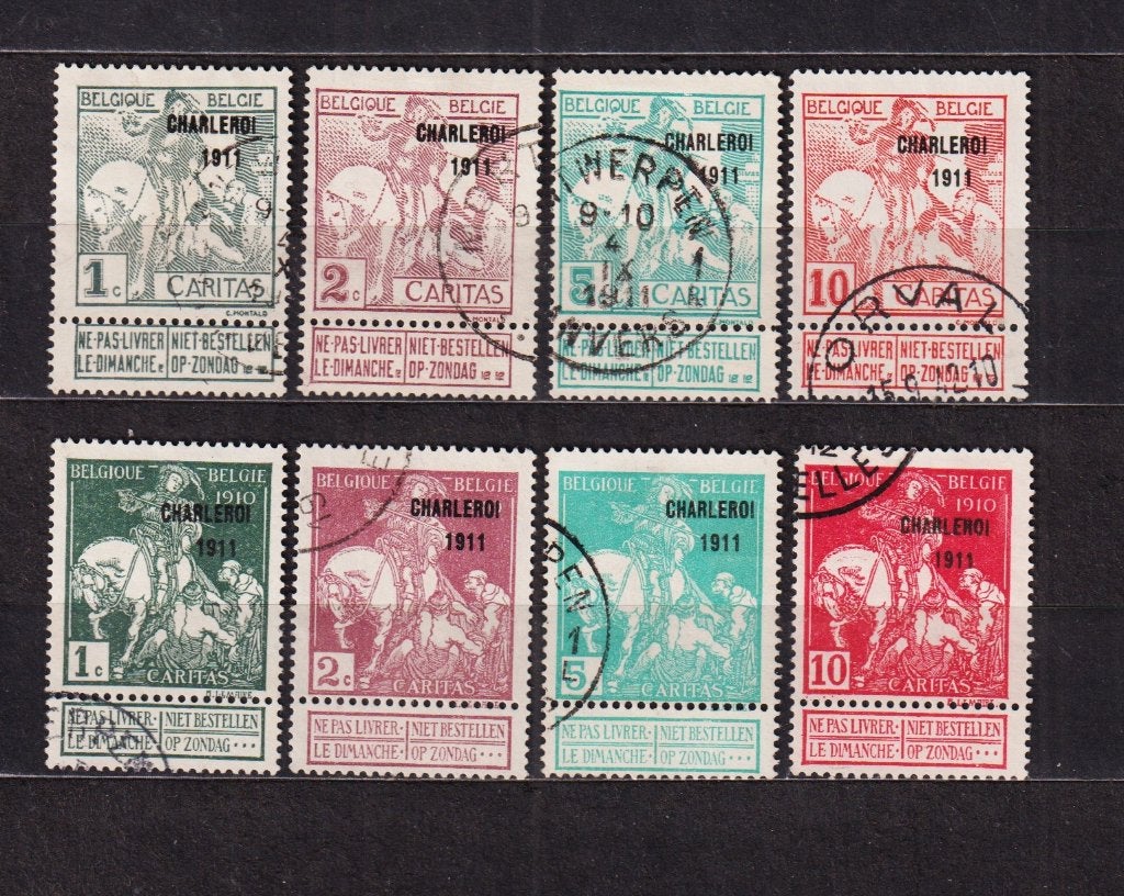Belgique 1911 Caritas 1911 Charleroi COB 100/107 oblitéré, Envoi, Affranchi, Oblitéré