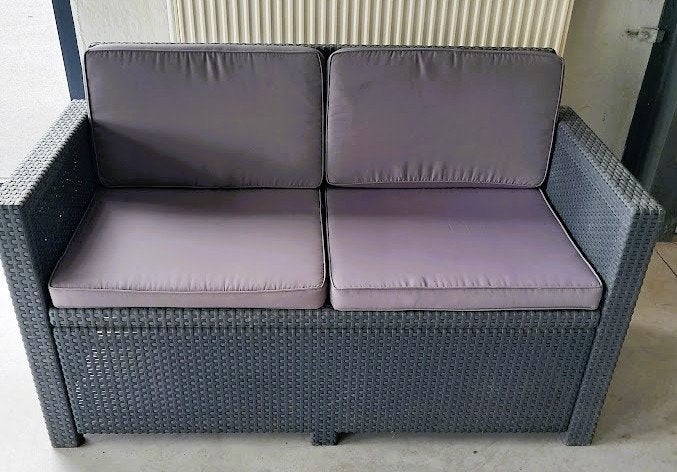 tuinzetel  2 zit met kussens en tuinsalontafel, Ophalen, Gebruikt