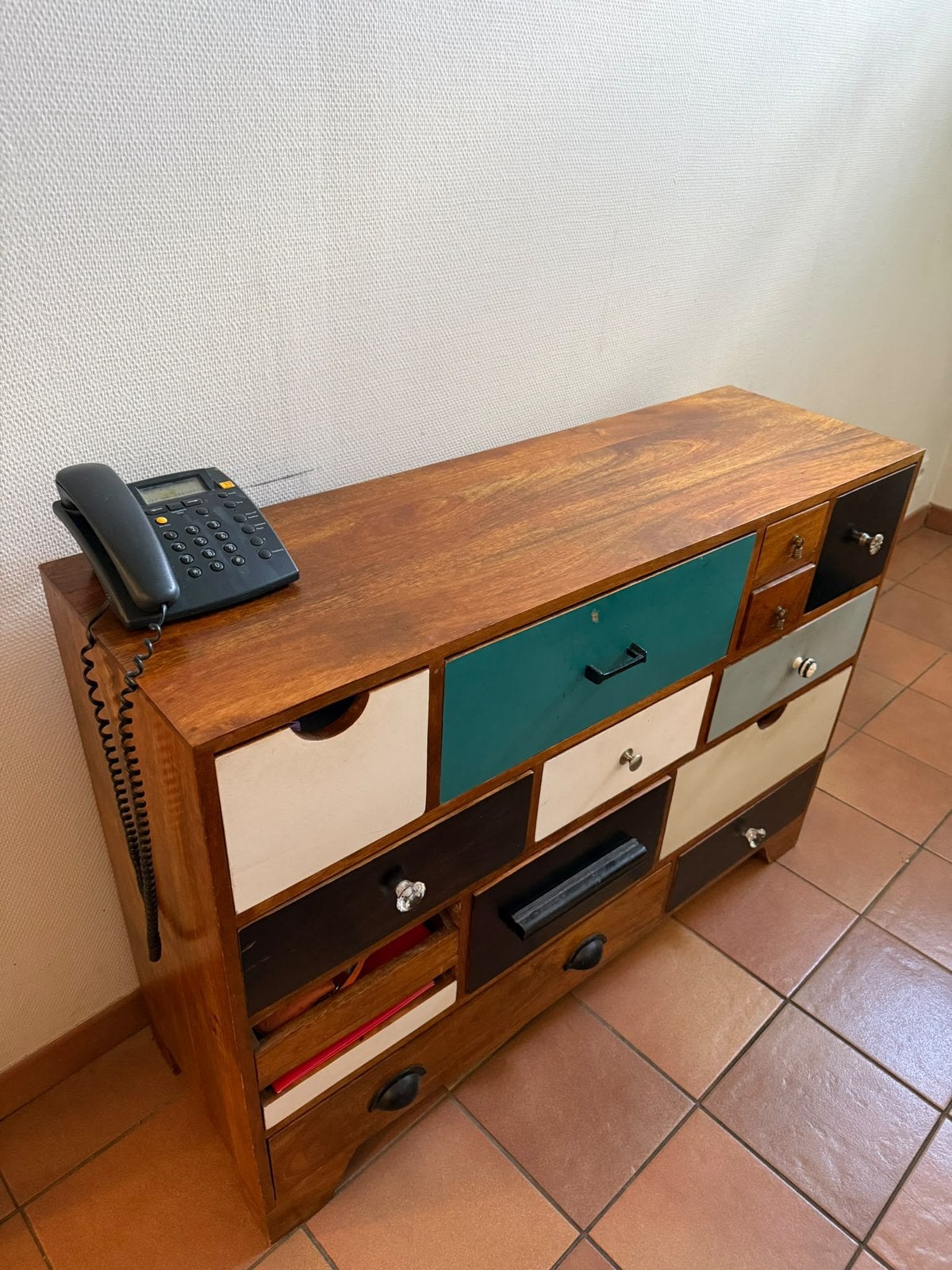 Unieke houten ladekast, vintage retro stijl, Huis en Inrichting, Ophalen, Gebruikt, 100 tot 150 cm, 5 laden of meer