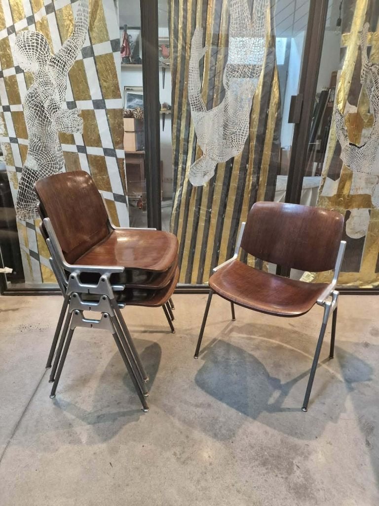 4 Chaises Castelli vintage, Maison & Meubles, Style moderniste italien années 60, Brun, Enlèvement, Utilisé