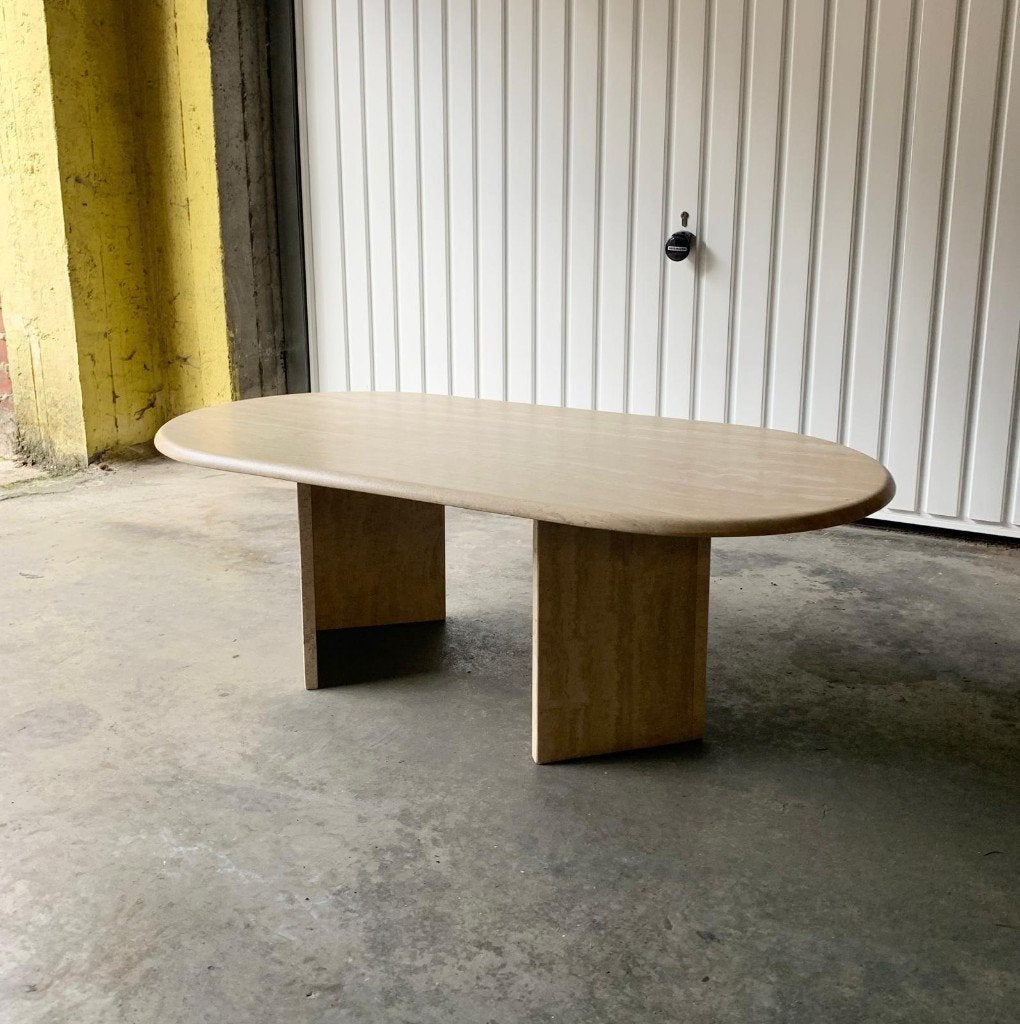 Italiaanse ovale salontafel van travertijn 2, Ophalen, Gebruikt, Ovaal