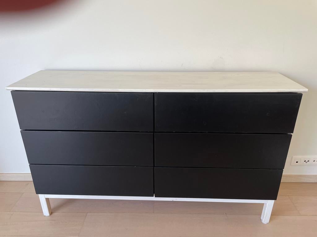 Commode noir et blanc à 6 tiroirs – Bruxelles, Ophalen, Gebruikt