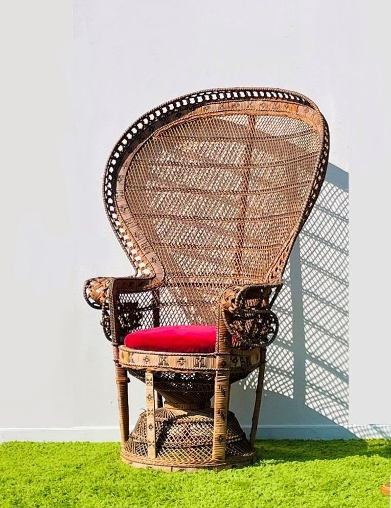 Fauteuil ' paon ' Emmanuelle XL. Vintage 70s, Maison & Meubles, Fauteuils, Moins de 75 cm, Utilisé, 75 à 100 cm, Vintage Boho