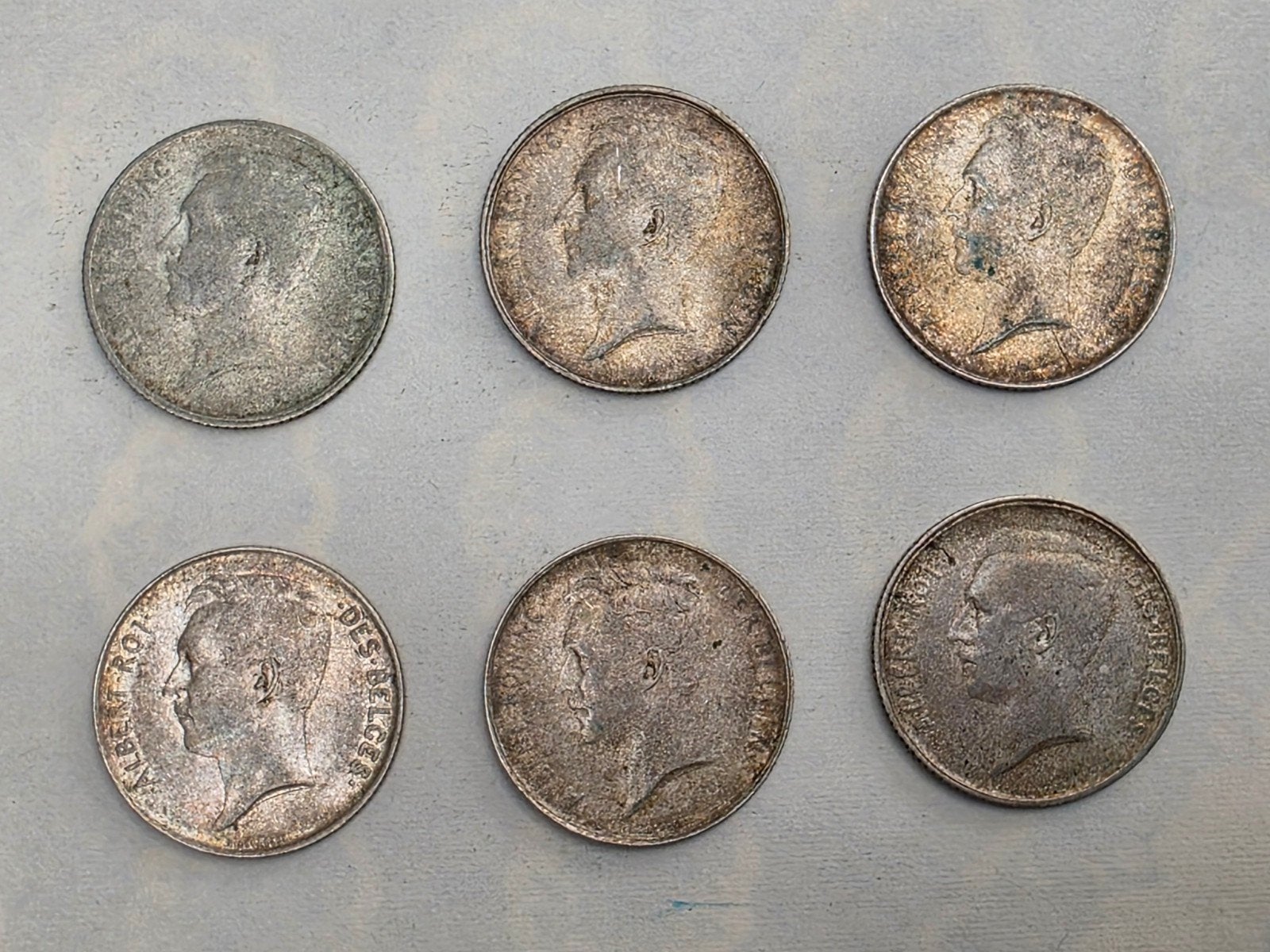 6 pièces en argent de 1 franc belge Albert 1er, Postzegels en Munten, Ophalen of Verzenden, Zilver