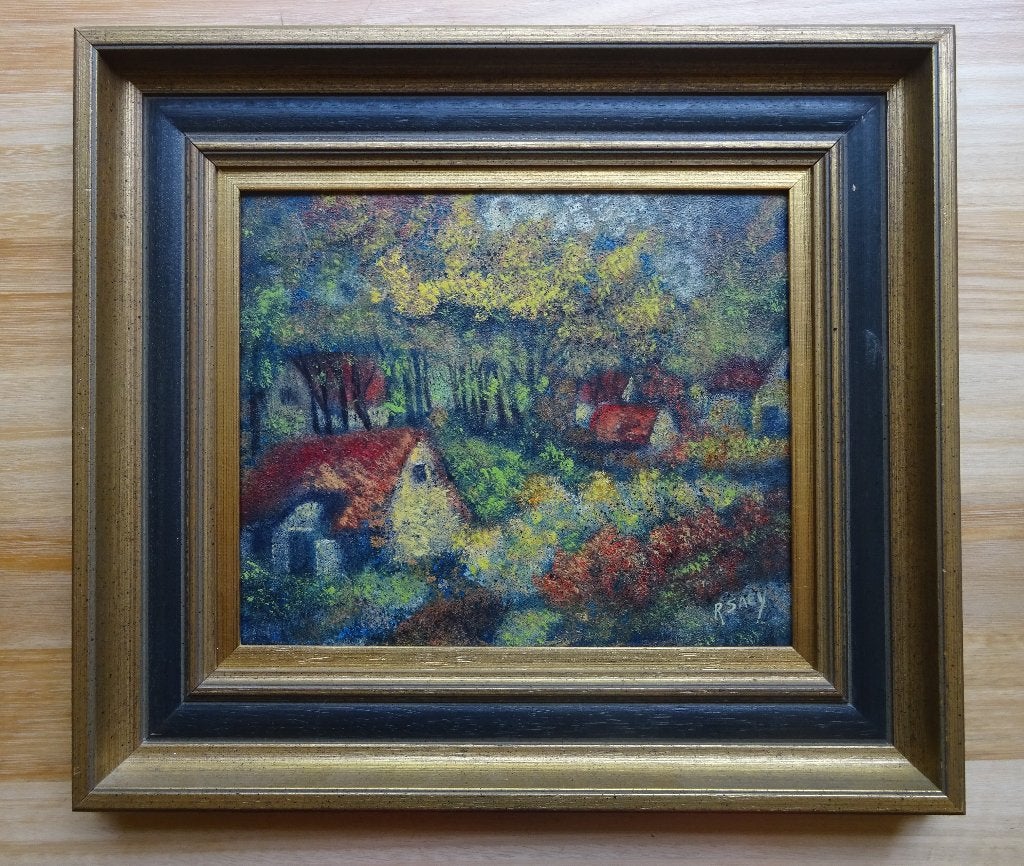 Renaat SAEY, olie op paneel, 24 x 30, Boshuisjes, Enlèvement