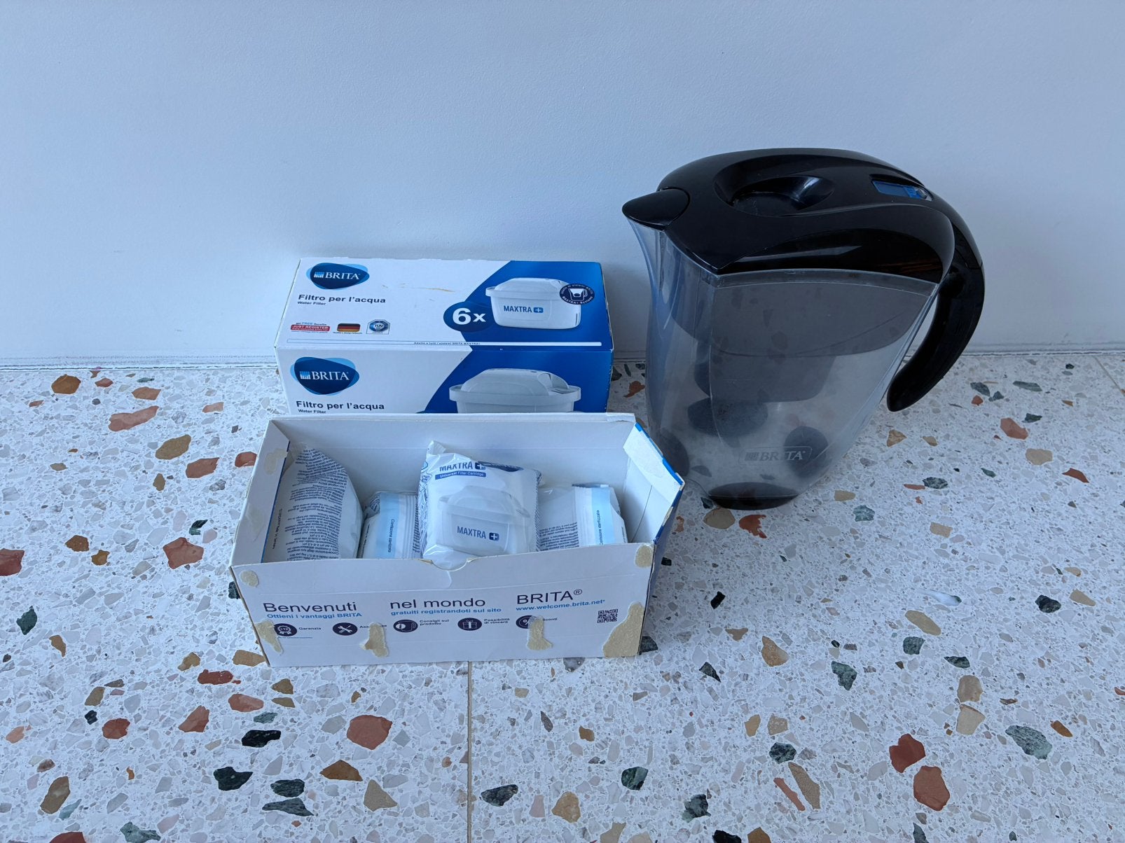 Brita waterfilter Maxtra 3L zwart + 10 maxtra filters, Ophalen, Gebruikt, Brita, Waterfilter